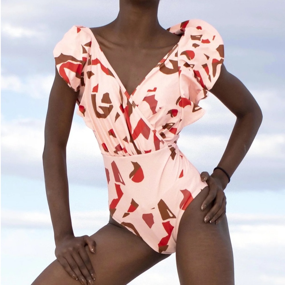 Stylish One Piece Swimsuit - Brown and Red by Diarra Blu